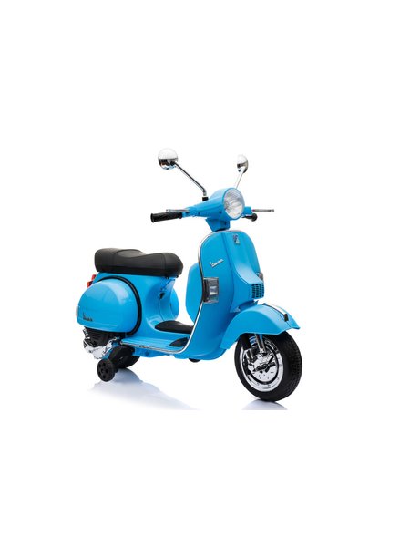 Kinderfahrzeug - Elektro Kindermotorrad Vespa - Lizenziert - 12V - 2 Motoren - MP3 - Ledersitz + EVA-Blau