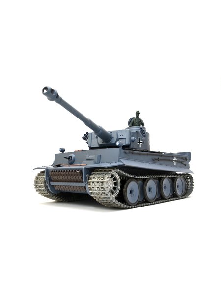 RC Panzer German Tiger I Heng Long 1:16 Grau, Rauch&Sound,Metallgetriebe (Stahl) und Metallketten -2,4Ghz -V 7.0 - PRO mit RRZ