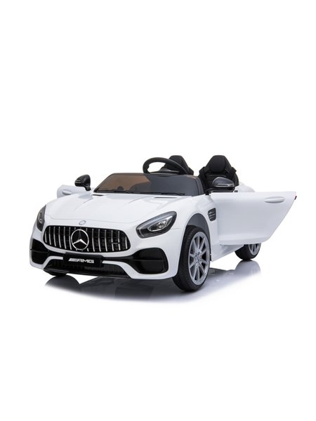 Kinderfahrzeug - Elektro Auto Mercedes AMG GT Doppelsitzer M - lizenziert - 12V, 2 Motoren- 2,4Ghz, MP3, Ledersitz+EVA-Weiss