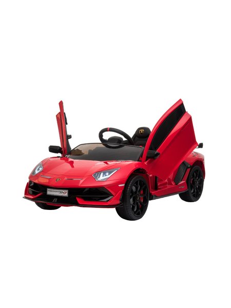 Kinderfahrzeug - Elektro Auto Lamborghini Aventador SVJ - lizenziert - 12V7AH, 2 Motoren- 2,4Ghz Fernsteuerung, MP3, Ledersitz+EVA+Lackiert-Rot