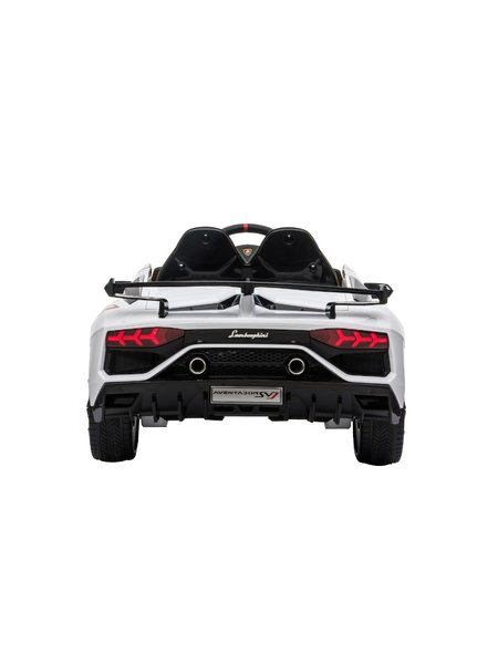 Kinderfahrzeug - Elektro Auto Lamborghini Aventador SVJ - lizenziert - 12V7AH, 2 Motoren- 2,4Ghz Fernsteuerung, MP3, Ledersitz+EVA+Lackiert-Weiss