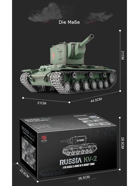 RC Panzer Russicher KV-2 Heng Long 1:16 mit Rauch&Sound -2,4Ghz V7.0