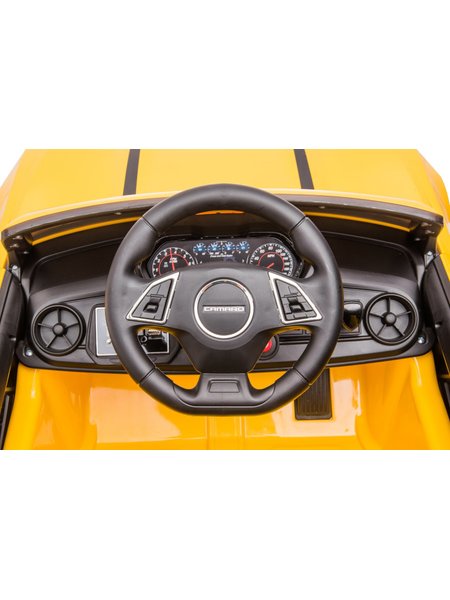 Elektro Kinderfahrzeug Chevrolet Camaro - lizenziert - 12V Akku, 2 Motoren- 2,4Ghz Fernsteuerung, MP3, Ledersitz+EVA