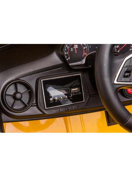 Elektro Kinderfahrzeug Chevrolet Camaro - lizenziert - 12V Akku, 2 Motoren- 2,4Ghz Fernsteuerung, MP3, Ledersitz+EVA