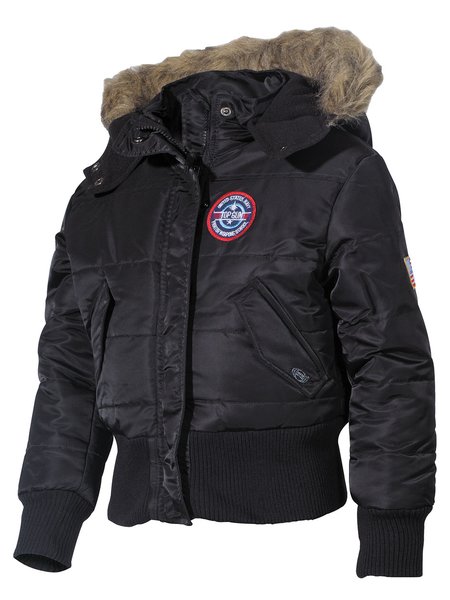 De VS polaire kinderen N2B, jas, zwarte, kap met bontkraag