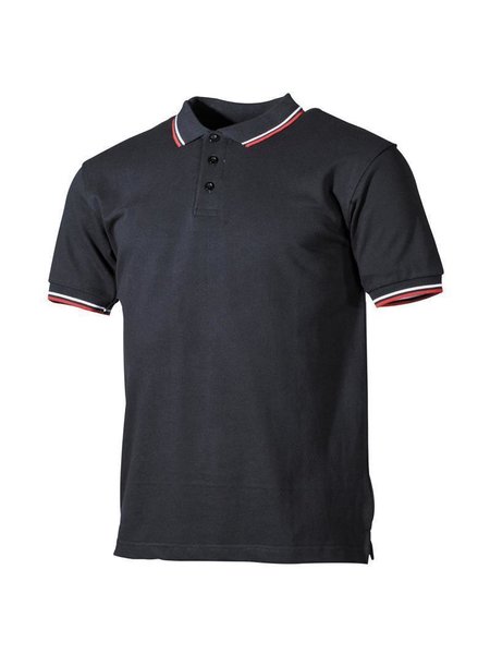Poloshirt, zwart, rood wit strepen met strippen, knop XXXL