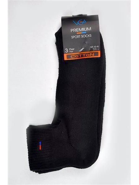 Sport de courtes chaussettes avec la semelle de tissu éponge dans Premium la qualité 3 paires Noir 35/38