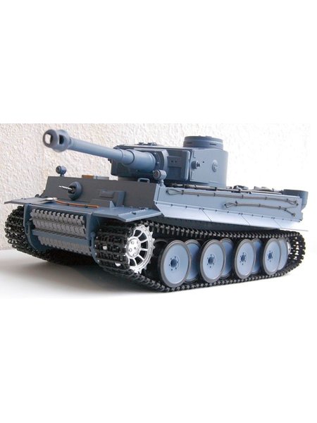 RC Tank Saksan Tiger Heng pitkä harmaa, 16 1 ja Rauch&Sound+Metallgetriebe 2,4Ghz