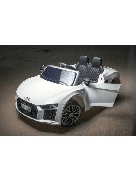 Lasten kalustoyksikölle Elektro - auto Audi R8 - - lupaa. 12V7AH akkuja ja moottorit 2,4Ghz + 2 + MP3 nahkaa +EVA Valkoon