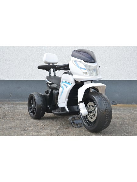 Elektro Kindermotorrad 108 - Dreirad mit Schiebestange und Pedalen - Weiss