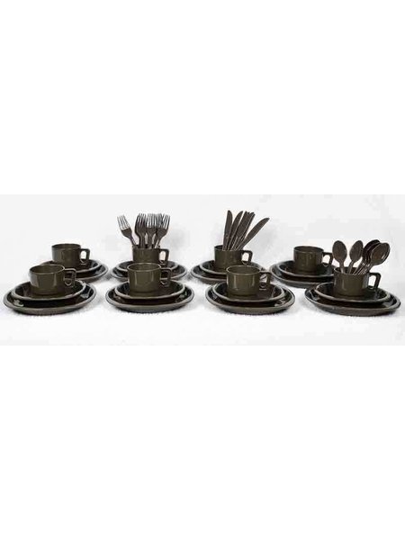 Camping plastic dishes Cambingbesteck field cutlery Olive dishes set cutlery 12 Pers.