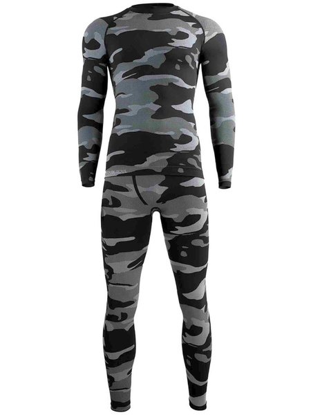 Abbigliamento intimo funzionale Thermo Nero Camo Thermo Pantaloni + Camicia L/XL