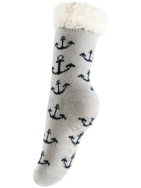 Socks with different motifs and ABS sole Anchor Motif Grey