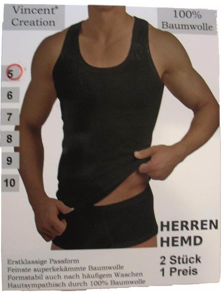 Herren Unterhemd -Tank Shirt, Feinripp in Schwarz 2er Pack