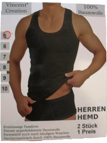 Herren Unterhemd -Tank Shirt, Feinripp in Schwarz 2er Pack 10