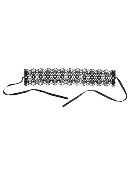Stickerei-Halsband mit Strass in Schwarz