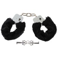 Handcuffs, with 2 keys, chrome, fur cover in black,