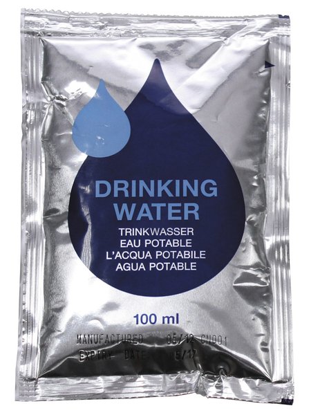 Agua potable Emergency el paquete con 5 x 100 ml de bolsa