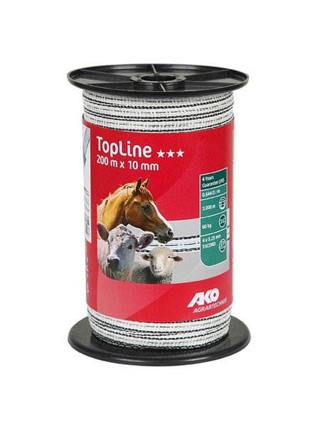 TopLine Plus Weidezaunband 200m - 10mm weiß-schwarz