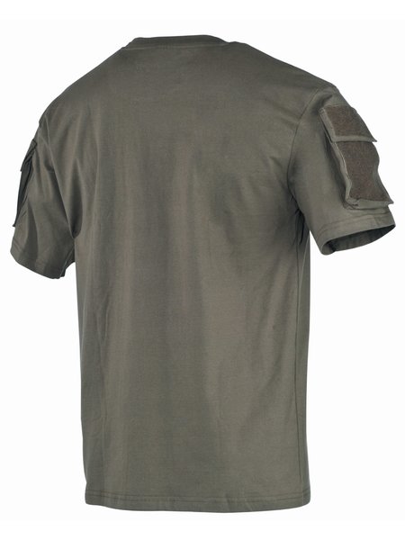 Os EUA a t-shirt, médio pobre, olivas, com bolsas de manga