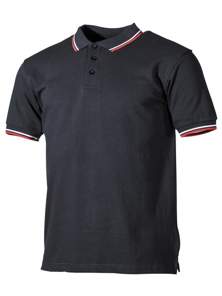Poloshirt, Schwarz, rot-weiße Streifen, mit Knopfleiste